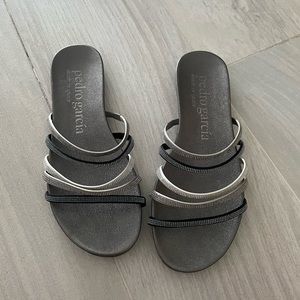 Pedro Garcia with Swarovski crystals set across slinky satin straps.